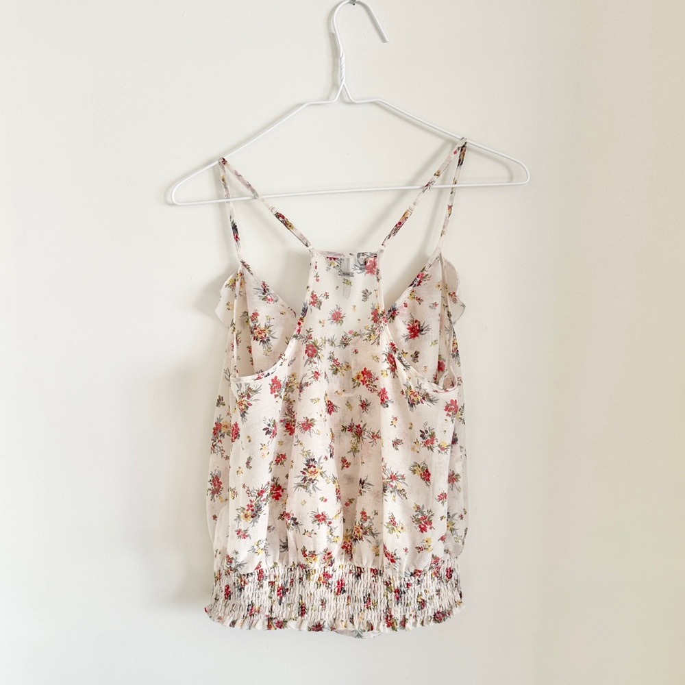 Guess • Floral Ruffle Tank with Ruched Hem - Picture 2 of 7